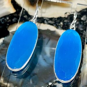 Blue Faceted Quartz Cat’s Eye Earrings 2”